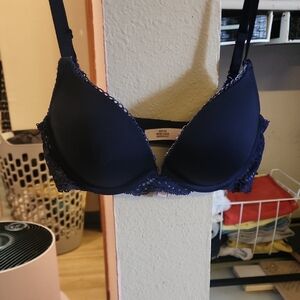 Navy Lace Trim Push-Up Bra - Women Intimates
